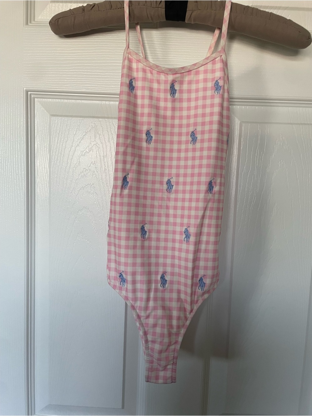 Ralph Lauren Pink Gingham Embroidered Polo Pony Bathingsuit size 7